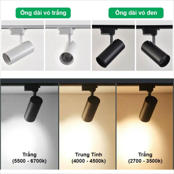 Đèn LED rọi ray ống bơ 3 chế độ màu